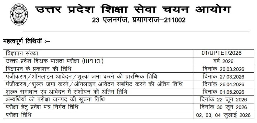 UPTET Exam Date 2026: Official Schedule, Exam Time & Shift_2.1