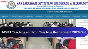 MSIET Teaching and Non Teaching Recruitment 2026 Out, Apply Offline for 73 Vacancies