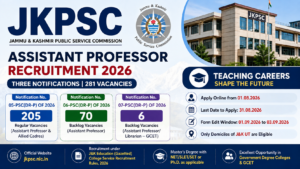 JKPSC Assistant Professor Notification 2026 Out for 281 Post, Apply Link , Eligibility