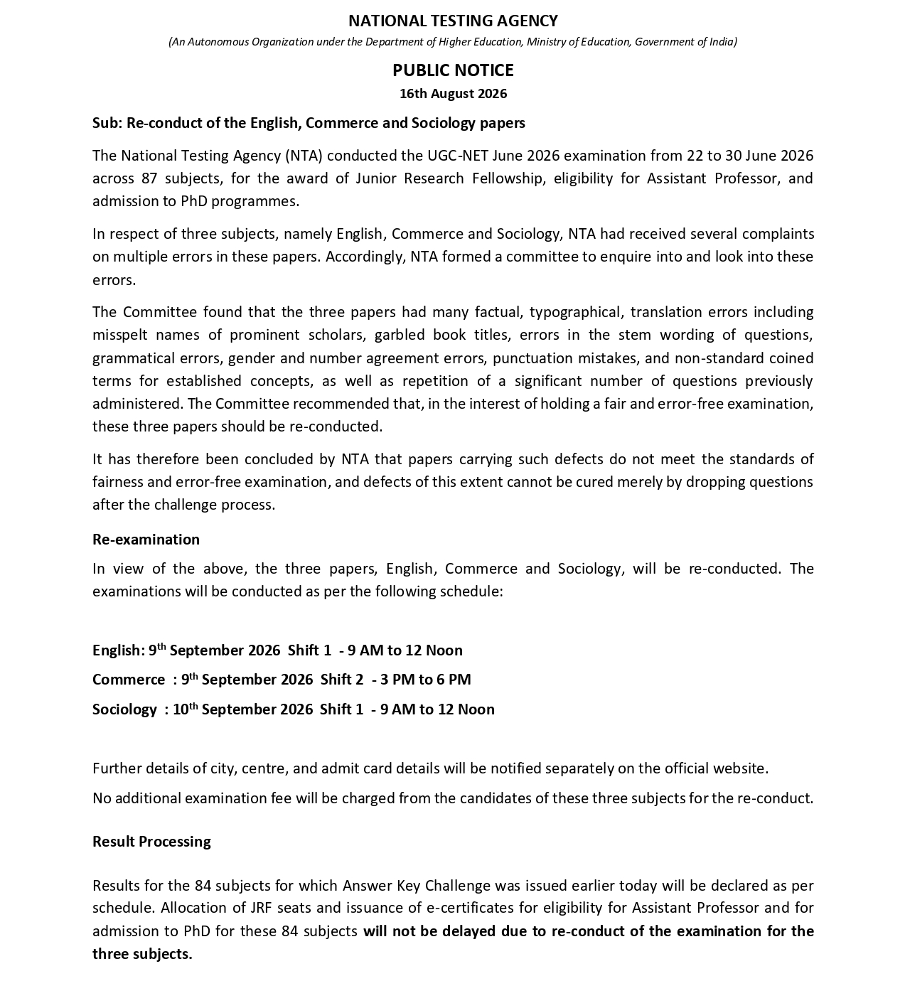 UGC NET Exam Date 2026 Out for English, Commerce & Sociology, Check Official Notice_2.1