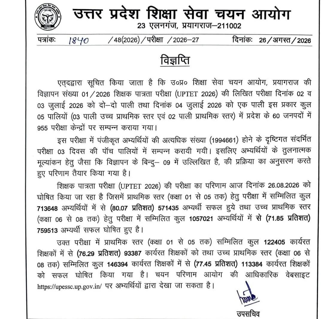 UPESSC UPTET Result 2026 Out @upessc.up.gov.in, Download Merit List, Scorecard PDF_2.1
