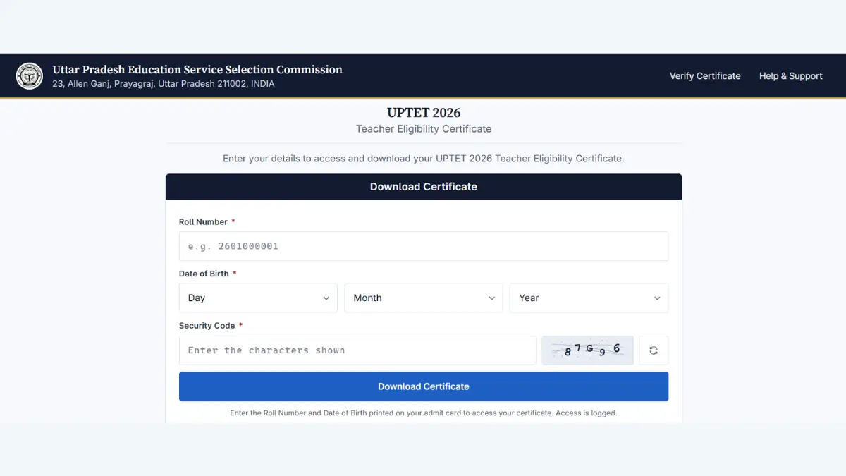 UPTET Certificate 2026
