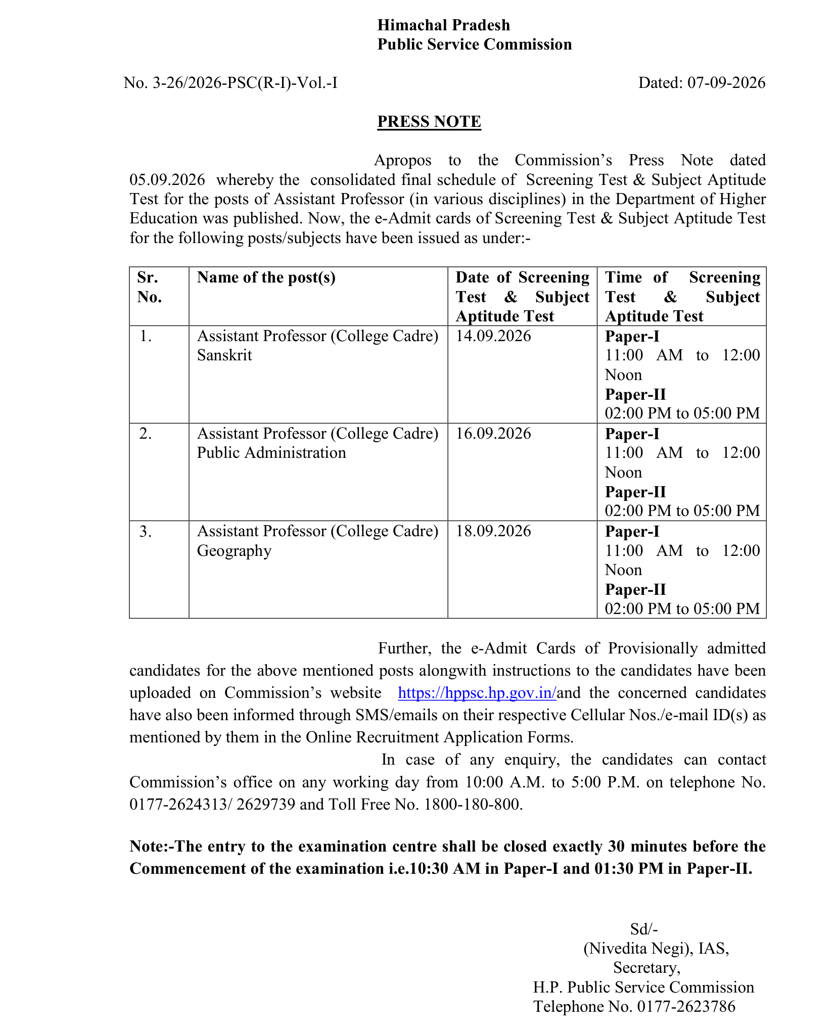 HPPSC Assistant Professor Admit Card 2026 Out, Download Subject Wise Hall Ticket PDF_2.1