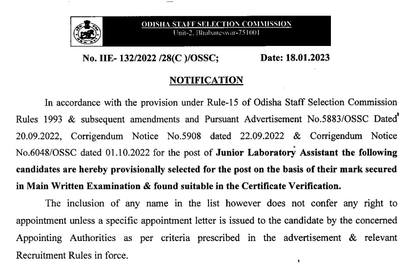 OSSC Junior Lab Assistant Final Result 2023 JLA Merit list PDF_3.1