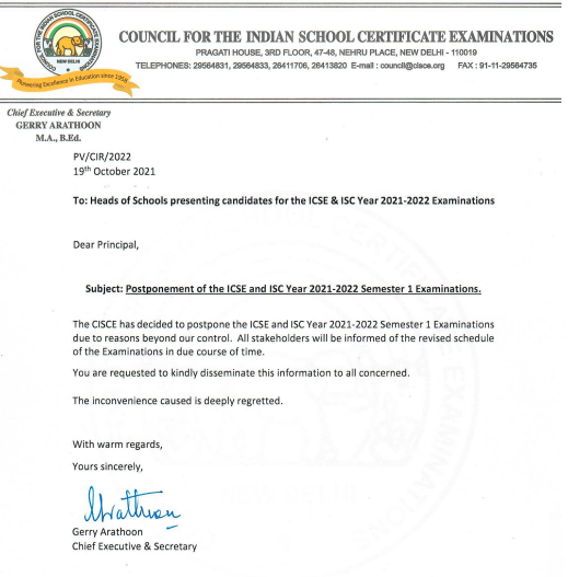 CISCE Postponed ICSE and ISC semester 1 exams 2021, check official notice @ cisce.org_40.1