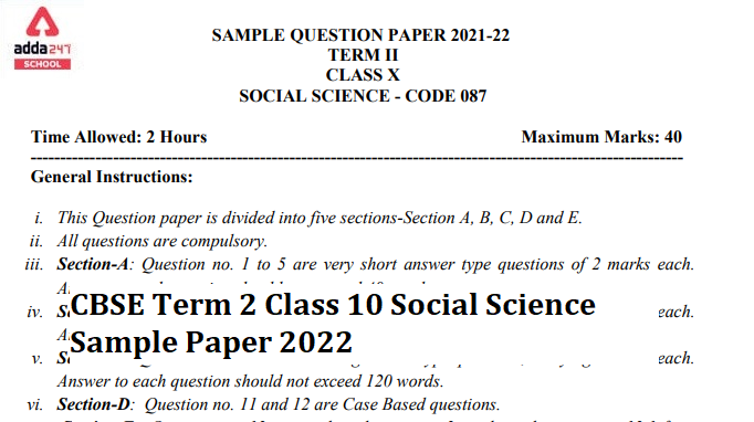 Cbse Class 10 Social Science Sst Term 2 Sample Paper Solutions