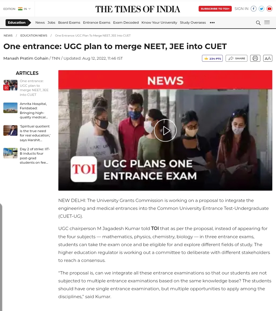 One Nation One Examination: UGC wants NEET and JEE Merge into CUET -_4.1