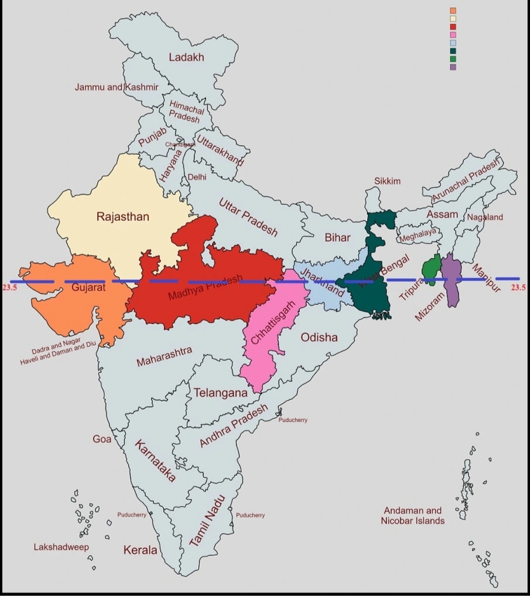 Tropic of Cancer in India, Passes Through Which States