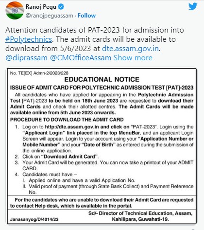 Assam PAT Admit Card 2023 Out, Polytechnic Hall Ticket Link -_4.1