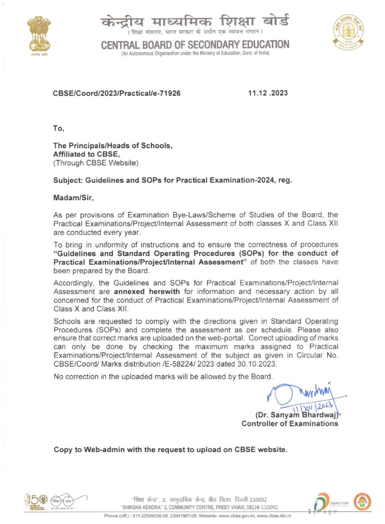CBSE Practical Exam Guidelines 2024 Out for Class 10 & 12