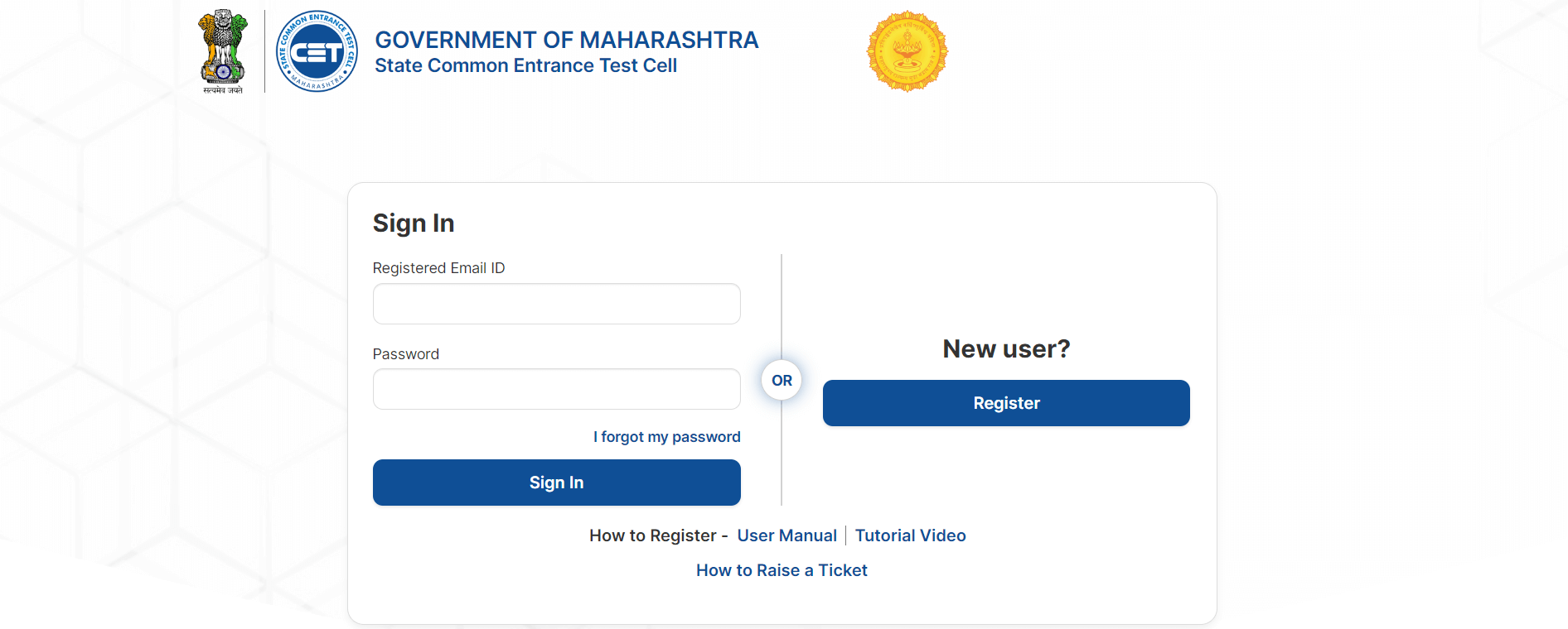 MH Nursing CET 2024 Login Page