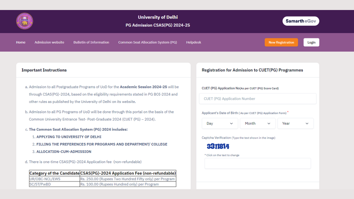 DU PG Registration 2024