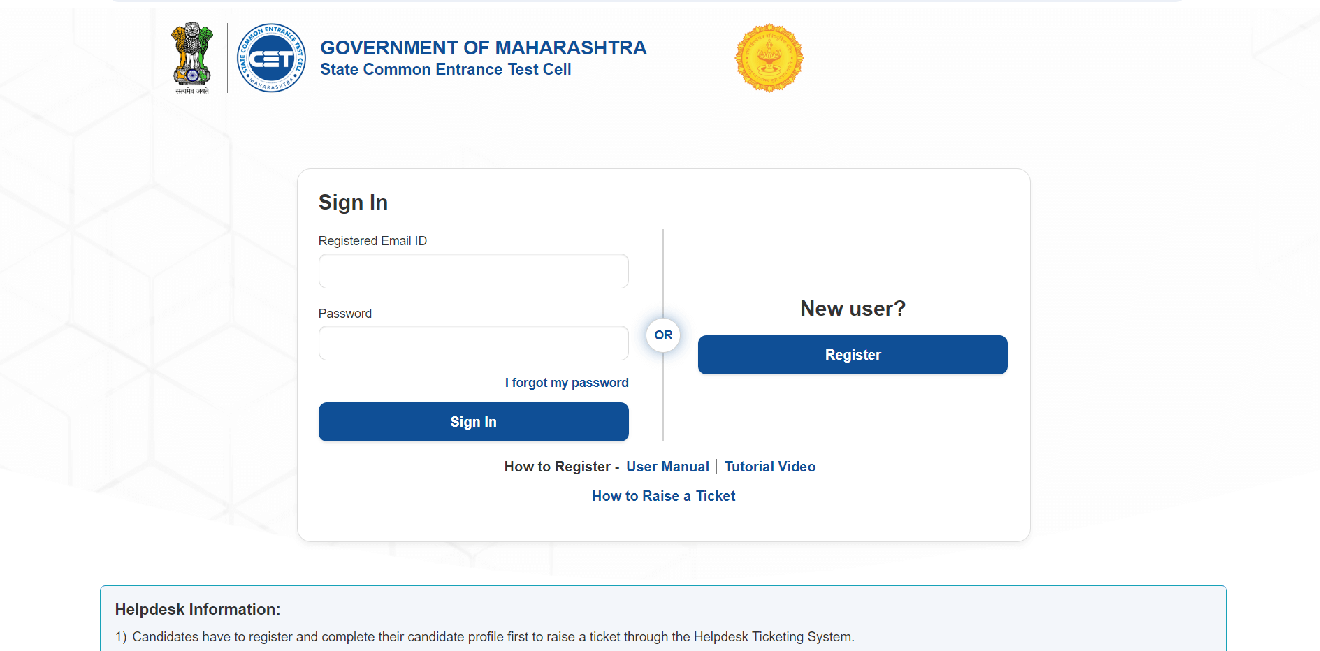 MH CET 5 Year LLB Result 2024 Login Screen