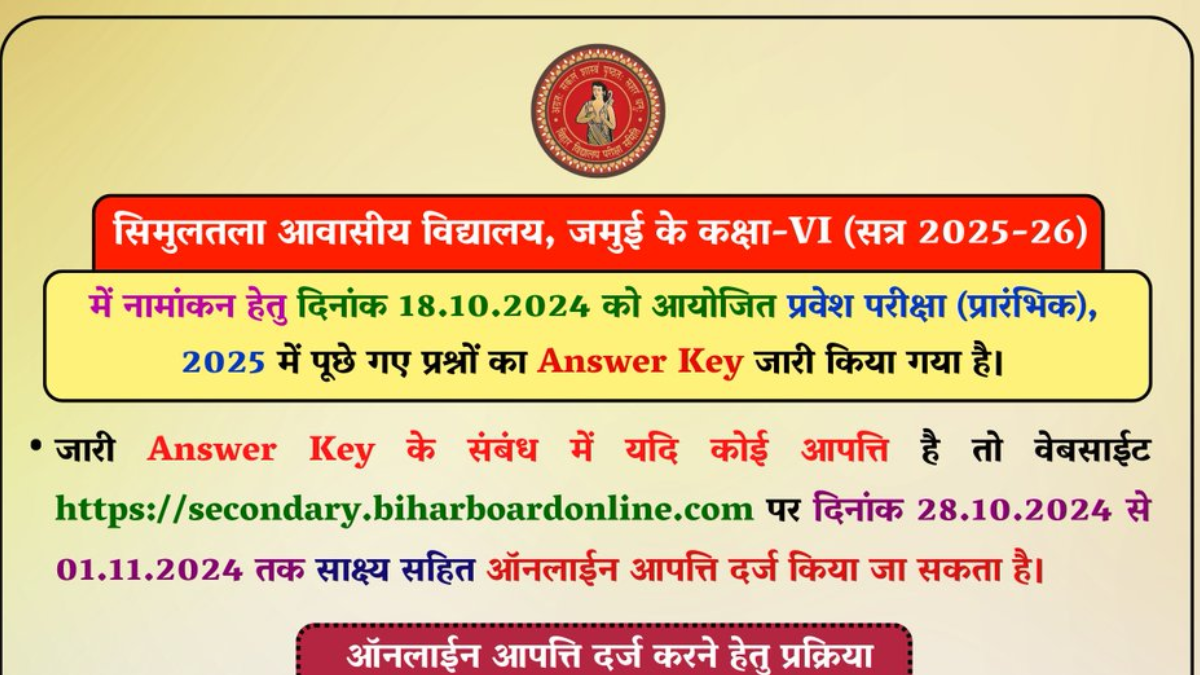 BSEB Simultala Awasiya Vidyalaya Class 6 Answer Key 2024