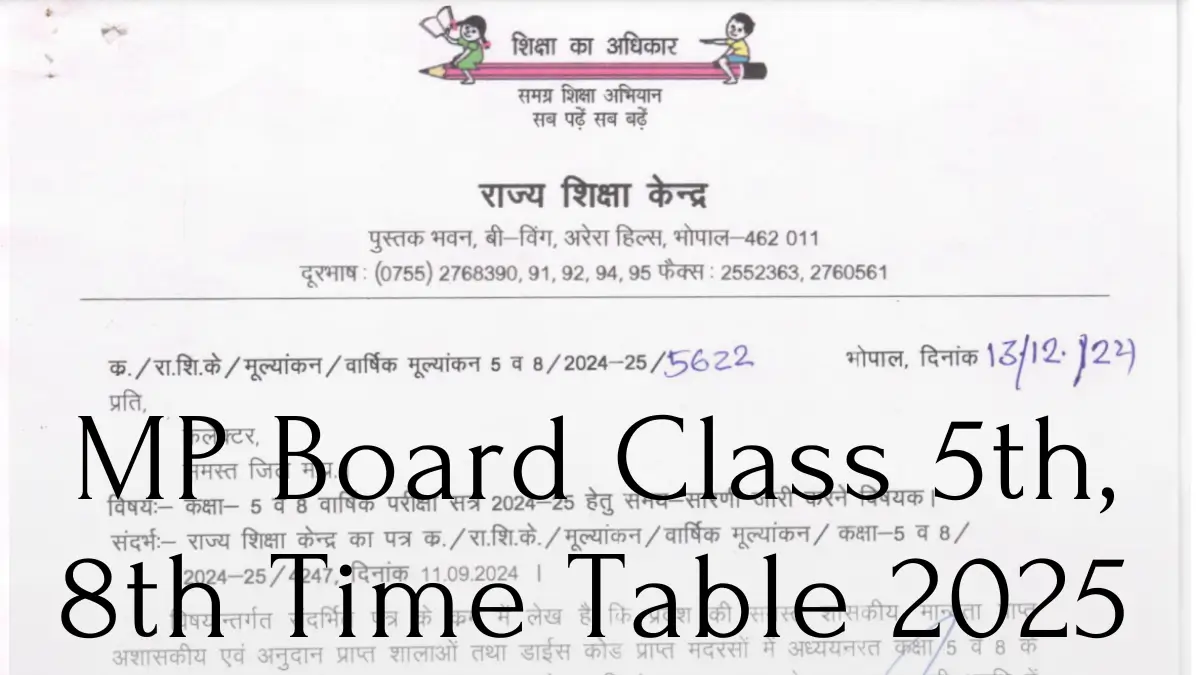 MP Board Class 5th, 8th Time Table 2025