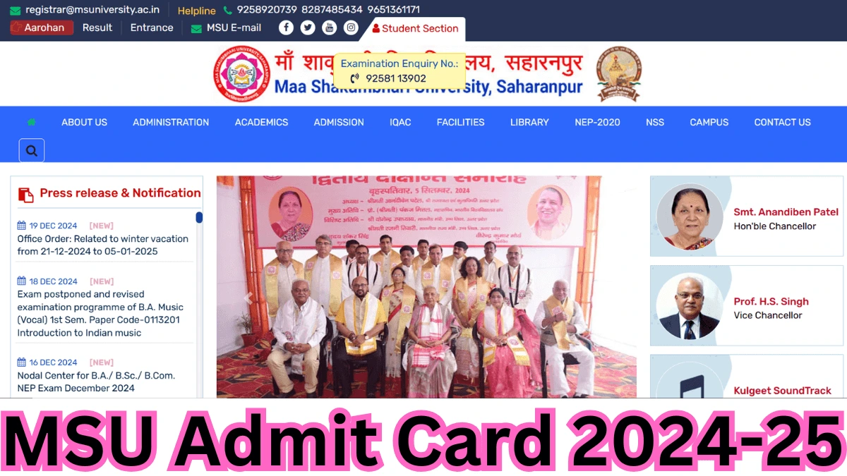MSU Admit Card 2024-25 Out, Get Hall Ticket Download Link