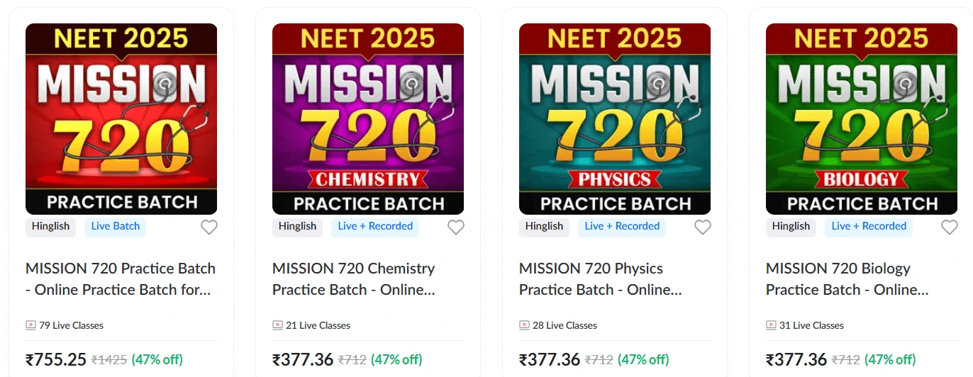 NEET Crash Course Online 2025- Mission 720