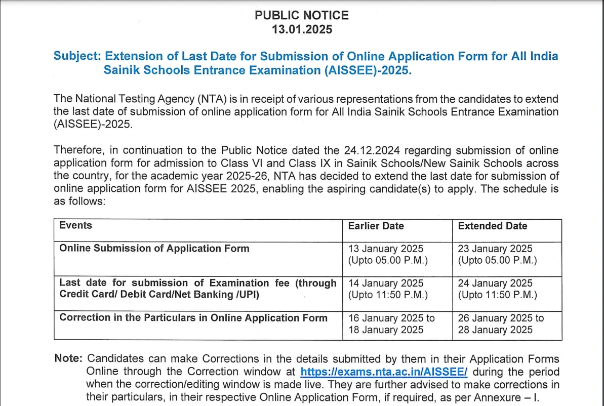 Sainik School Admission 2025-26