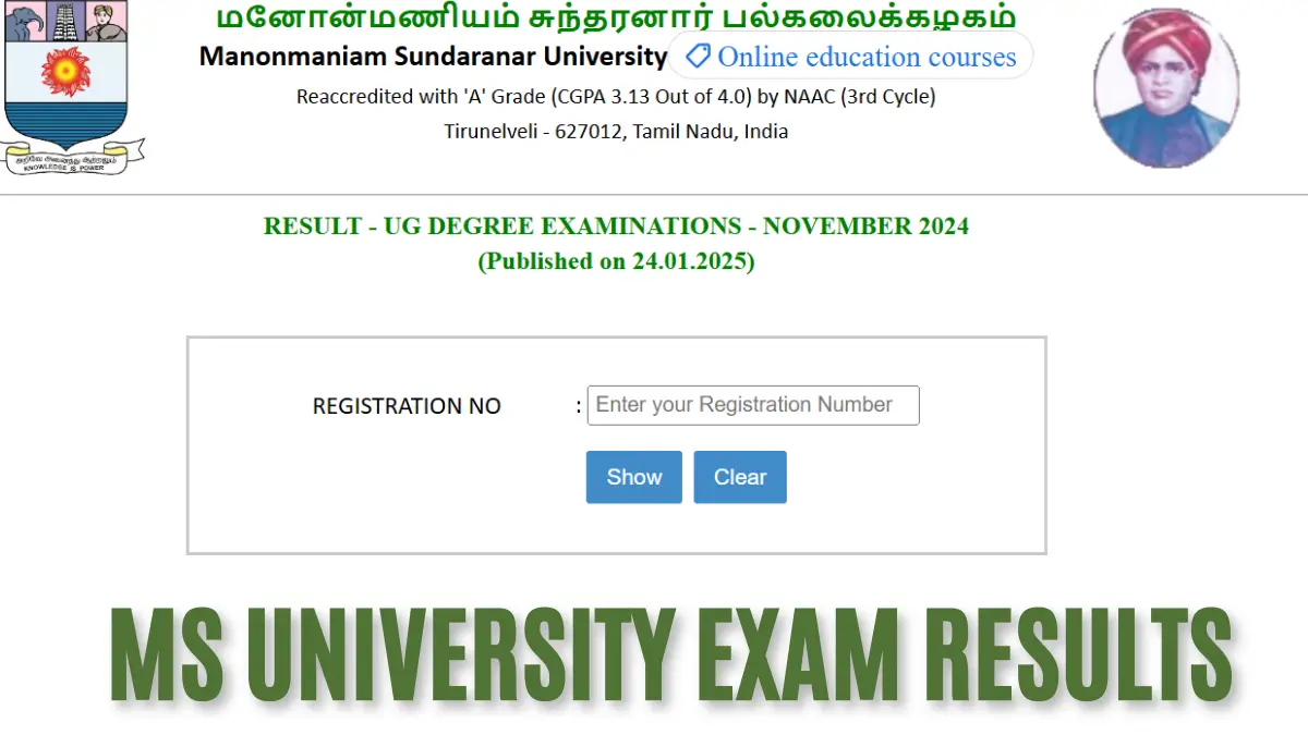 MS University Result 2025 OUT, Get Manonmaniam Sundaranar University UG Results here -