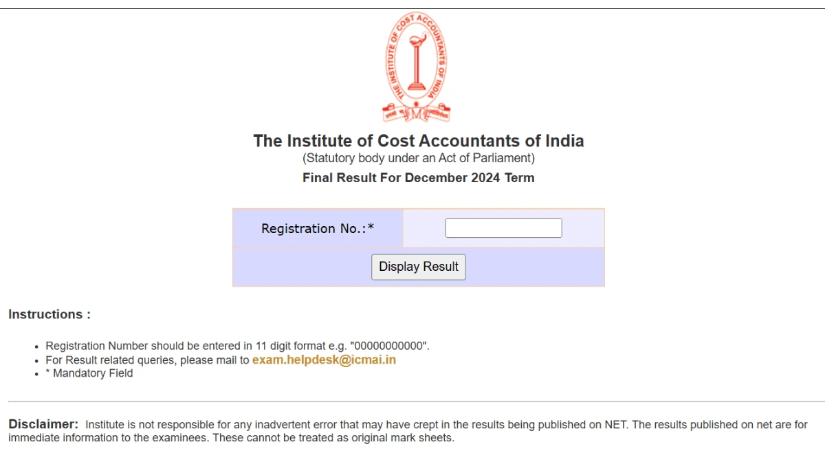 ICMAI CMA December 2024 Results