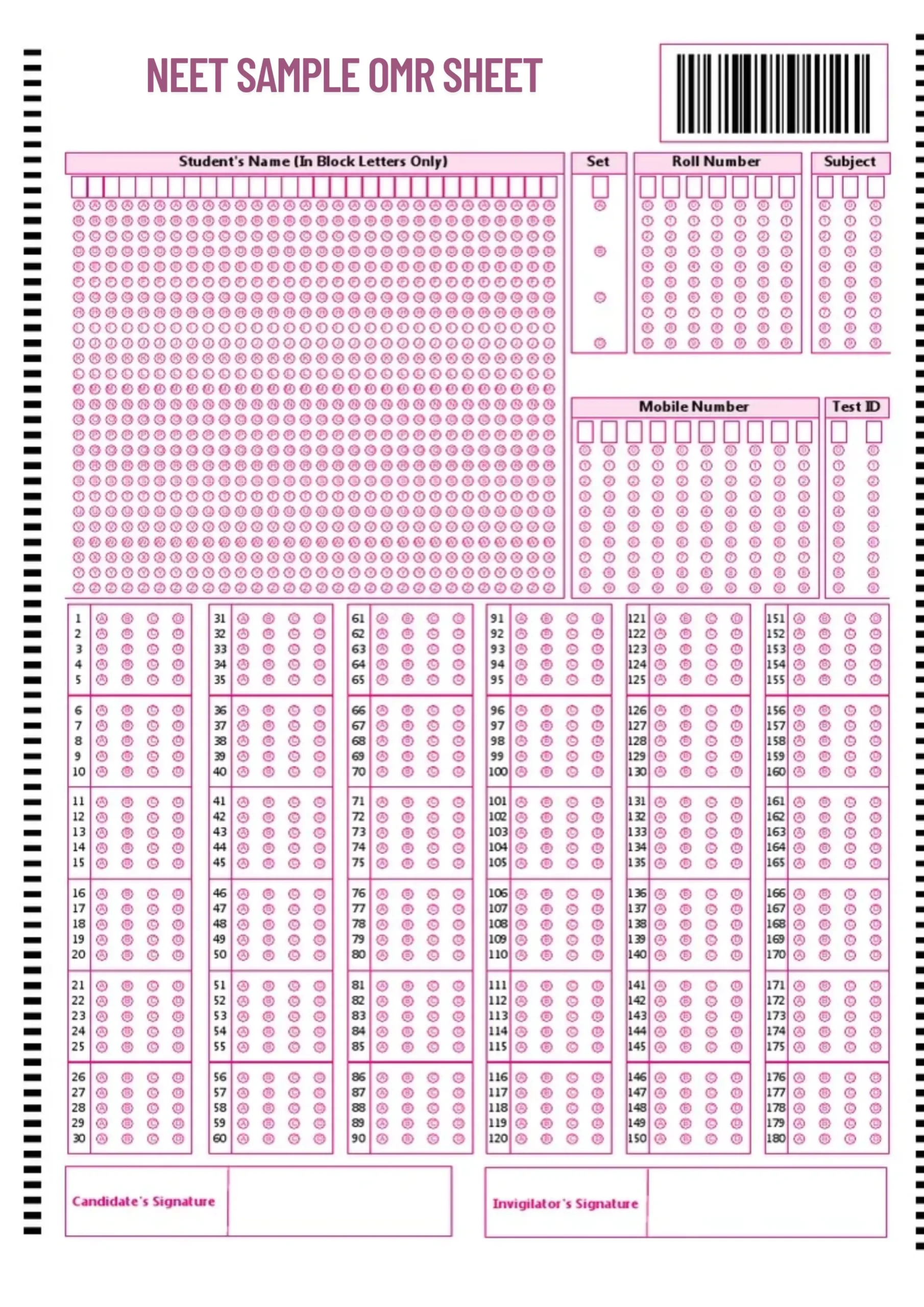 NEET OMR SHeet