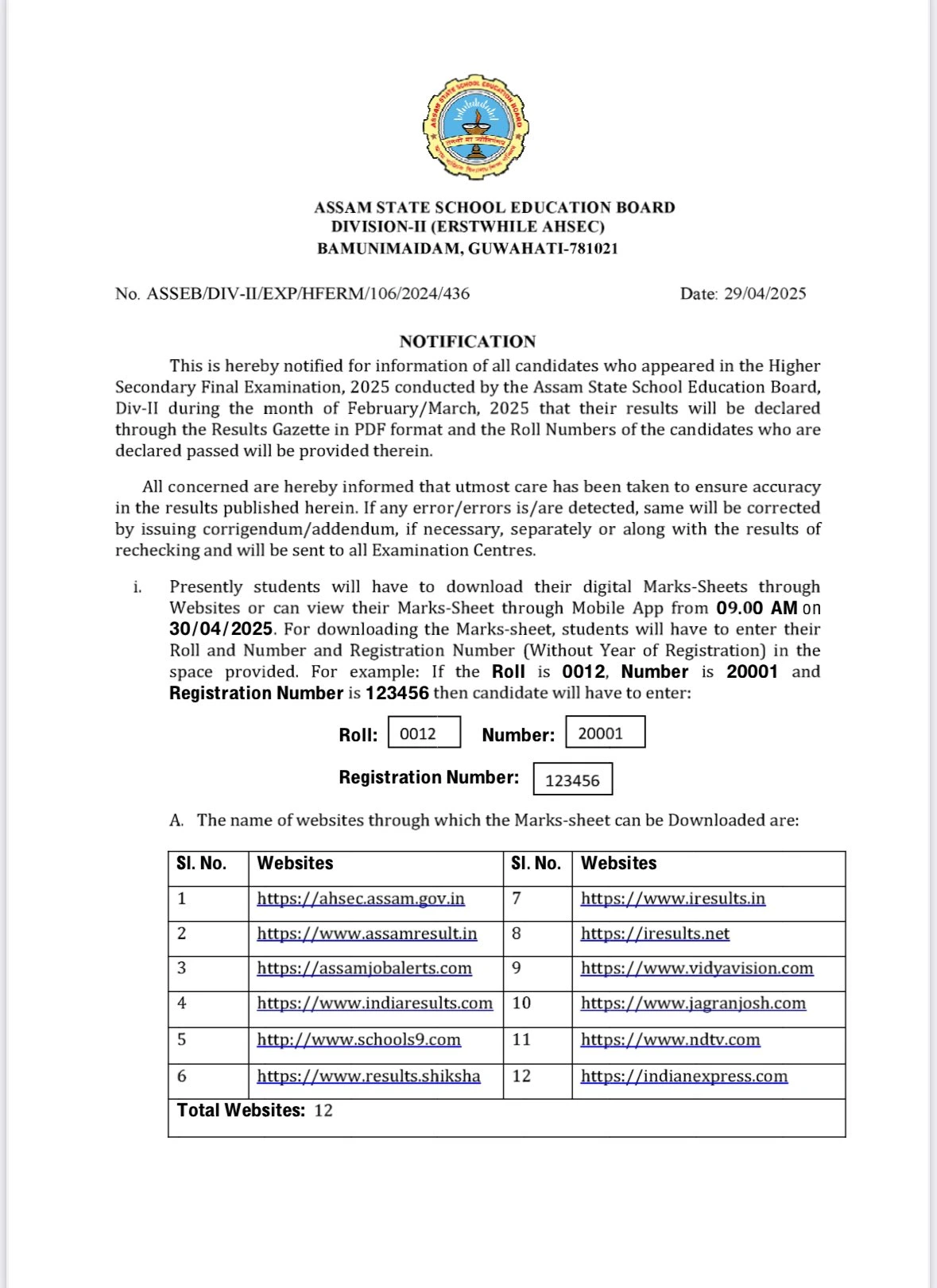 AHSEC Assam HS Result 2025