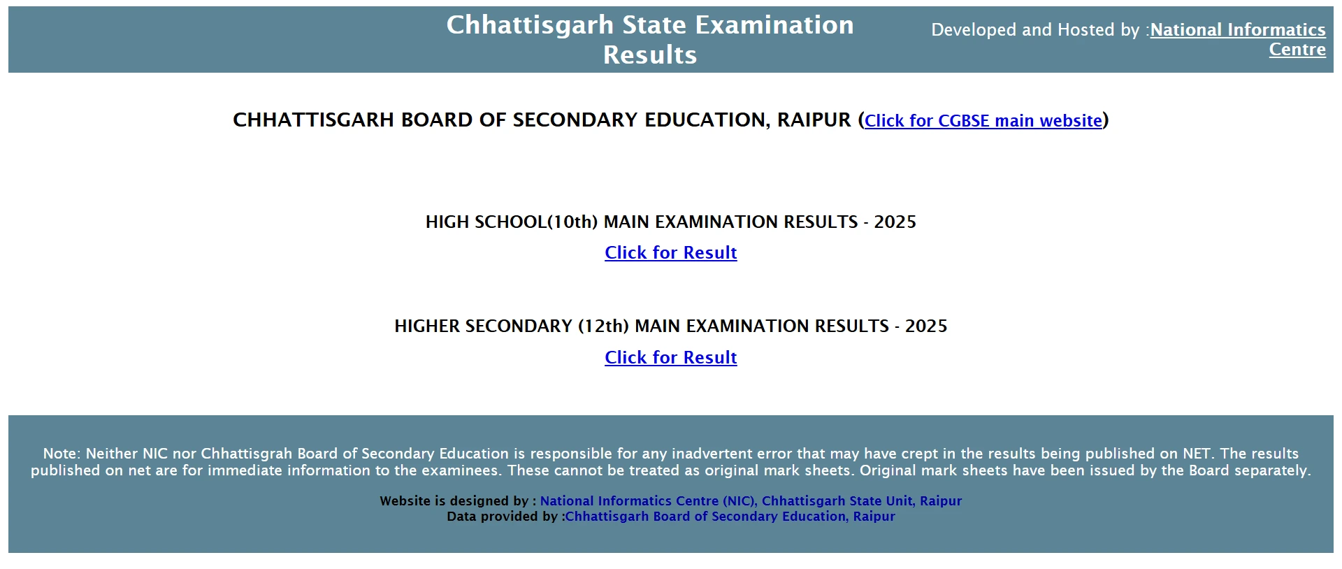 CGBSE Result 2025
