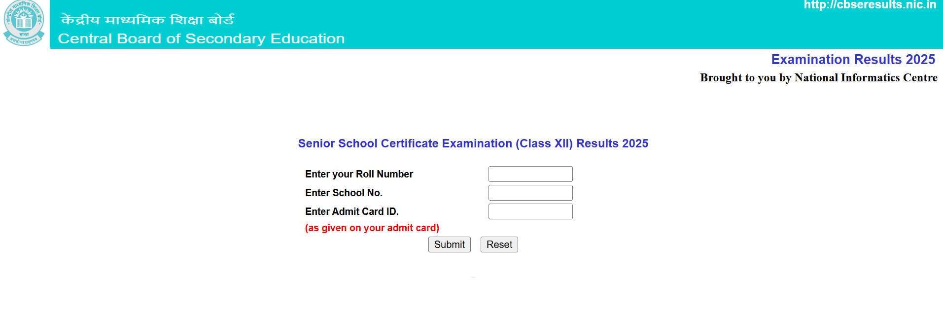 CBSE 12th Result 2025 Link
