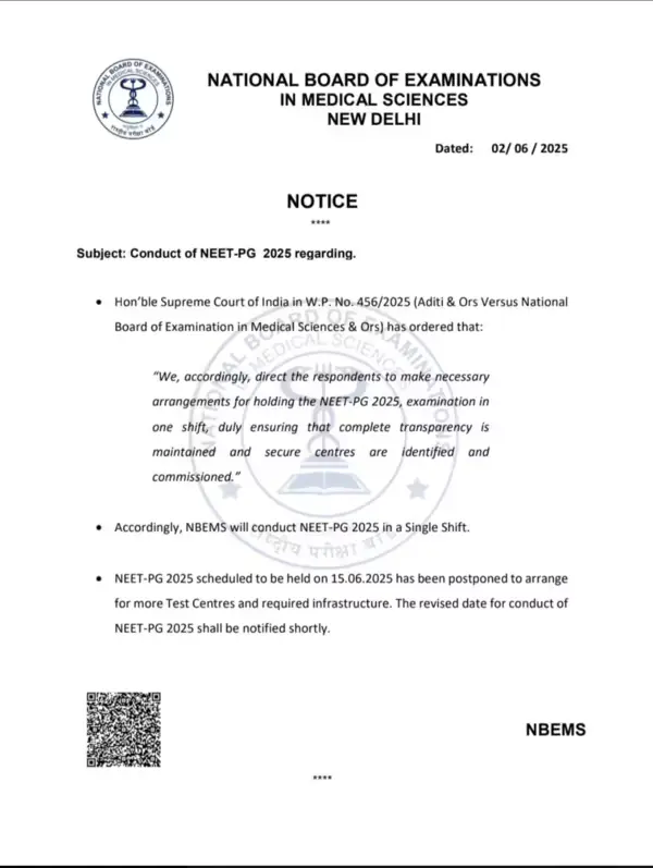 NEET PG 2025 Postponed Notice