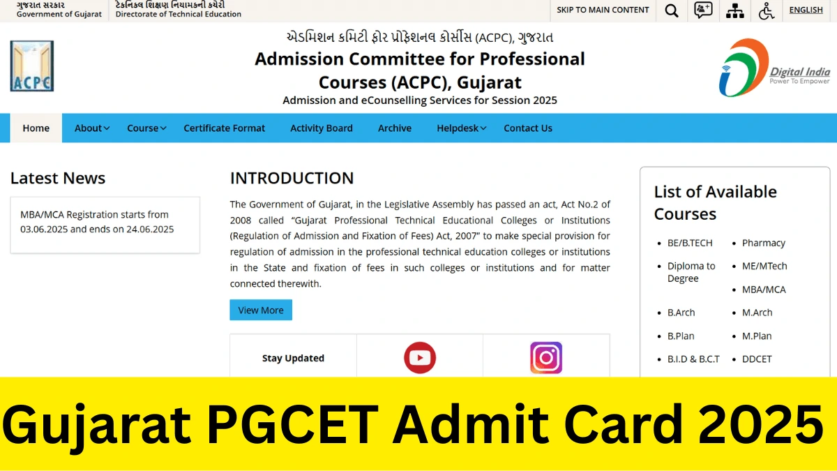 Gujarat PGCET Admit Card 2025