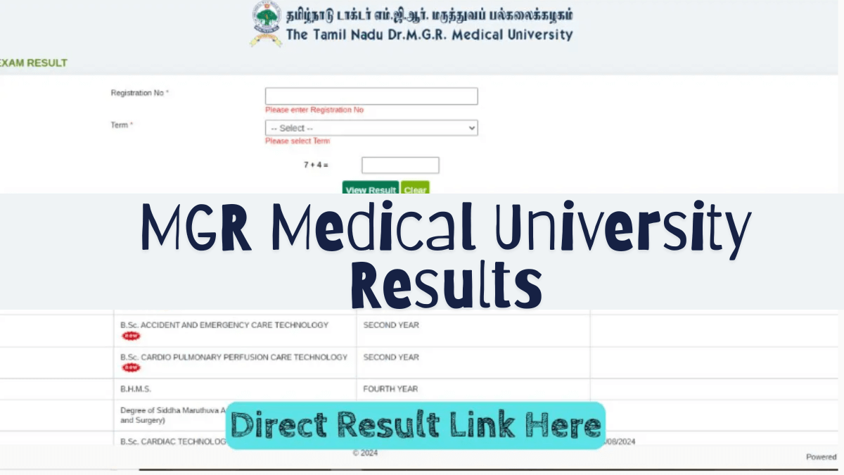 MGR Medical University Results 2025
