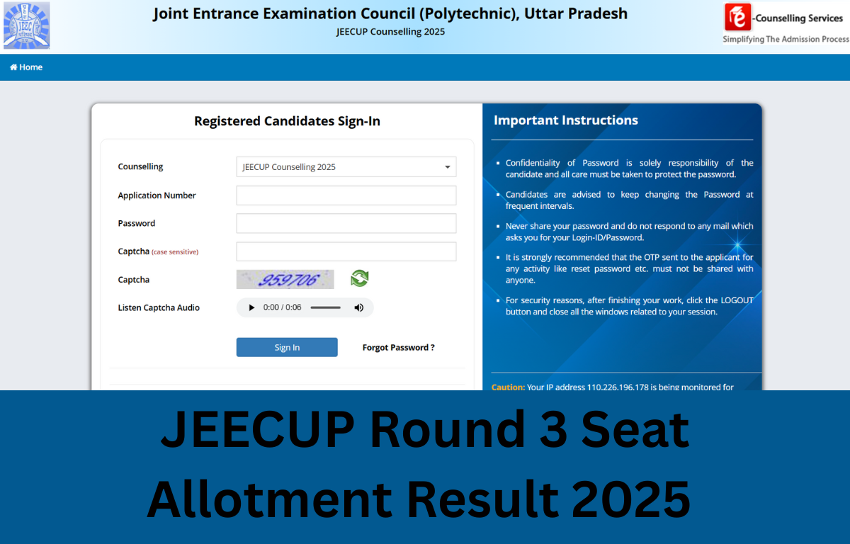 JEECUP Round 3 Seat Allotment Result 2025 
