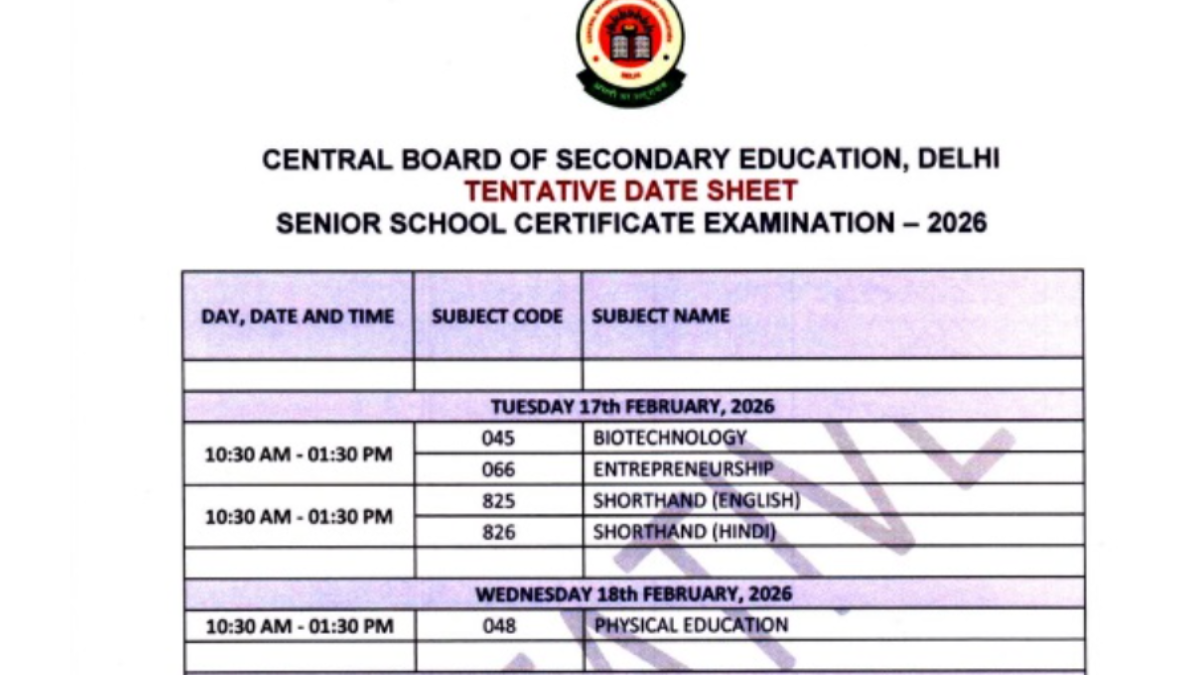 CBSE Board Exam Date Sheet 2026