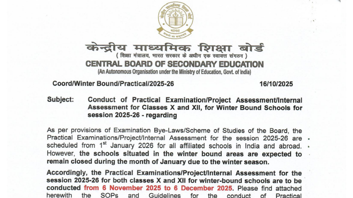 CBSE Practical Exam Dates 2025-2026