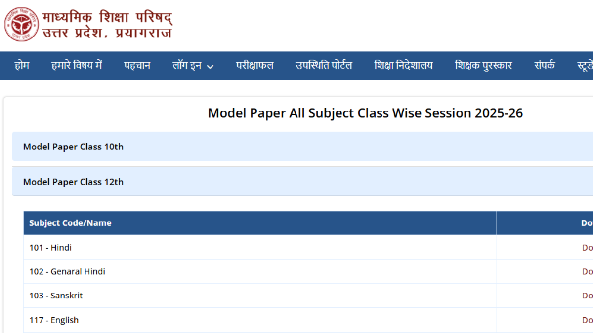 UP Board Class 12 Model Paper 2026