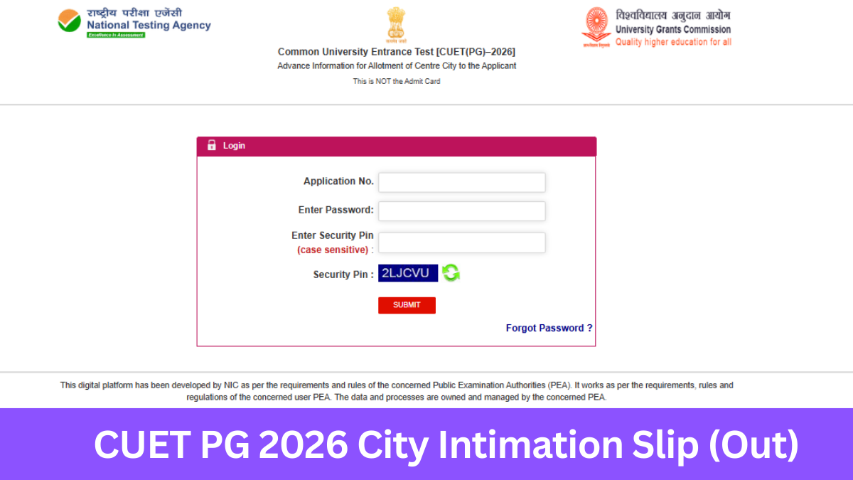 CUET PG City Intimation Slip 2026