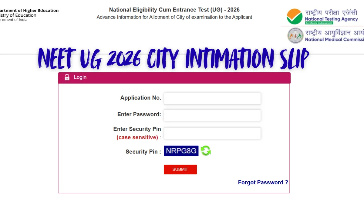 NEET UG 2026 City Intimation Slip