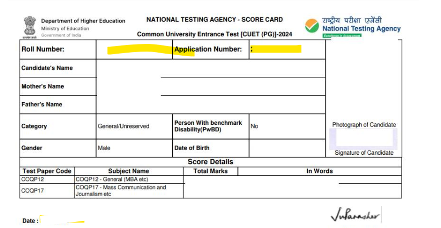cuet pg scorecard 2026