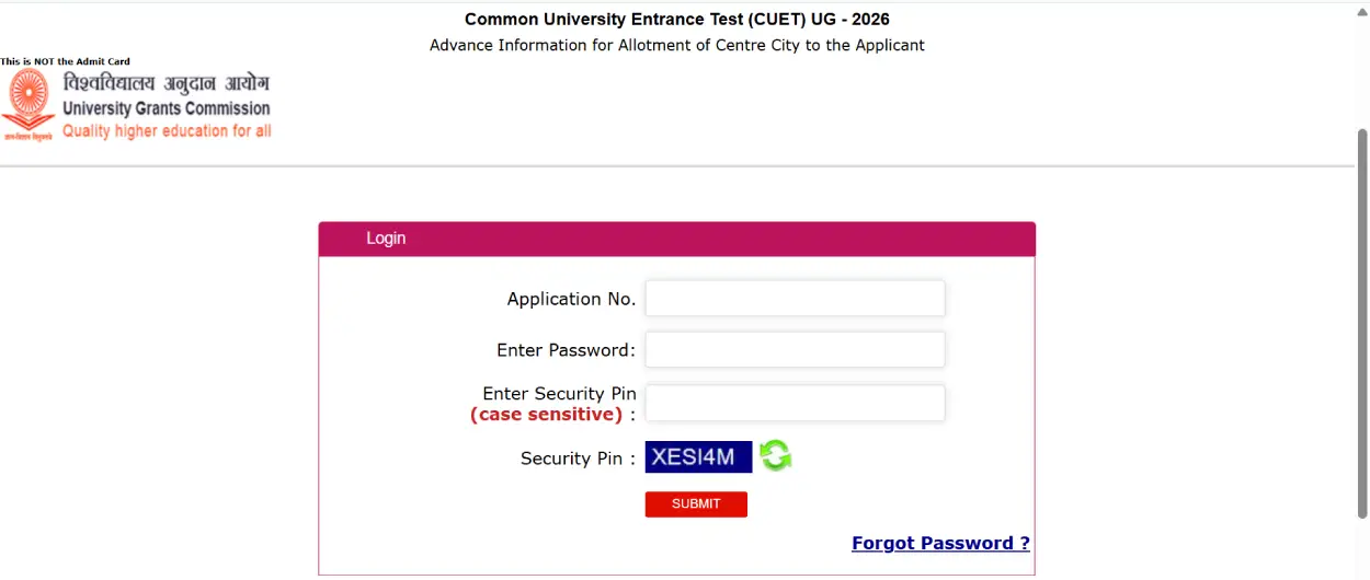 how to downlad cuet ug city intimation slip 2026