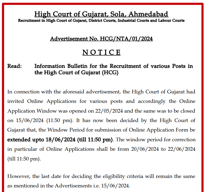 Gujarat High Court Vacancy 2024, Online Form Last Date Extended, Eligibility_4.1