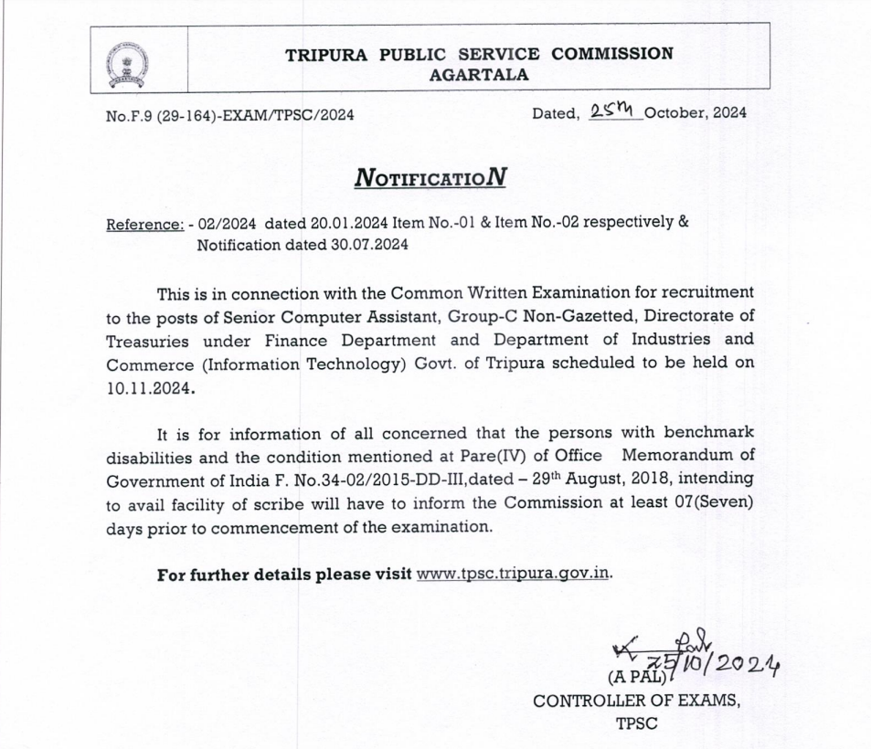TPSC Senior Computer Assistant Admit Card 2024 Out, Exam on 10 November_4.1