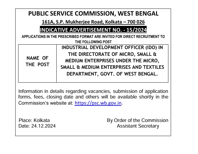 WBPSC IDO Recruitment 2025, Short Notice Out_4.1