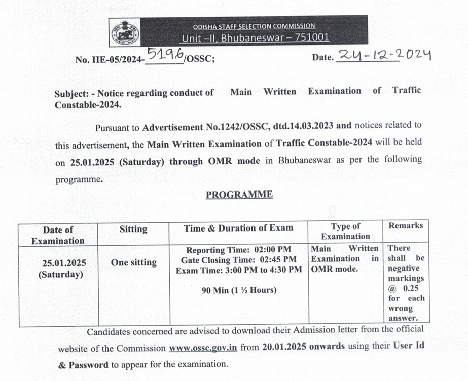 OSSC Traffic Constable Exam schedule 2024 Out, Mains Exam Date Announced_4.1