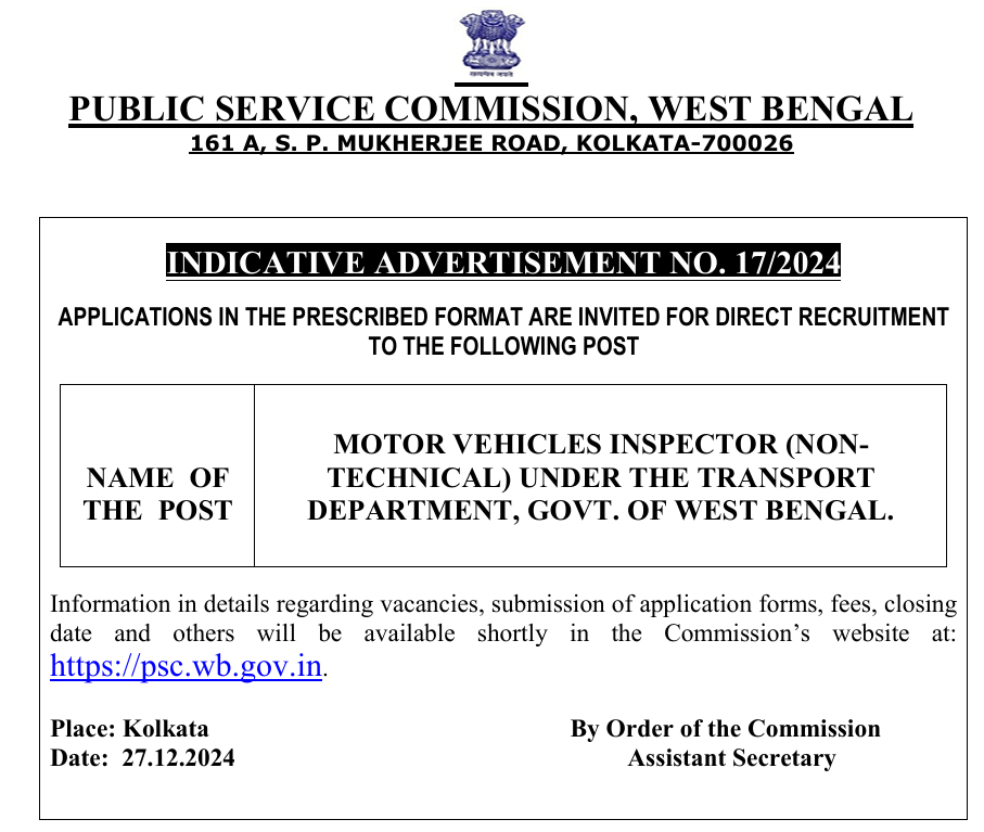 WBPSC Motor Vehicle Inspector Recruitment 2025, Exam Date Out_4.1