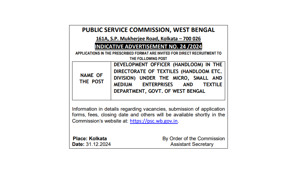 WBPSC Development Officer Handloom 2025 Short Notice Out_4.1