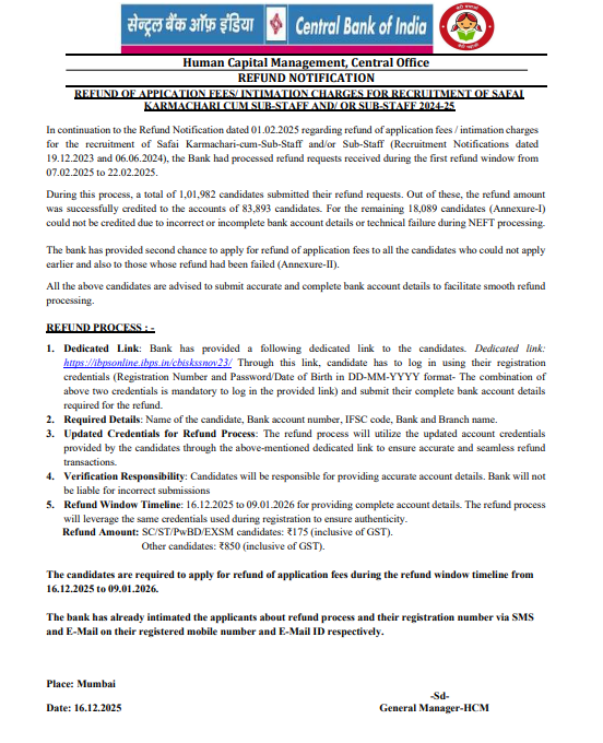 Central Bank of India Sub Staff Admit Card 2024, Check Latest Information on Exam Date_3.1