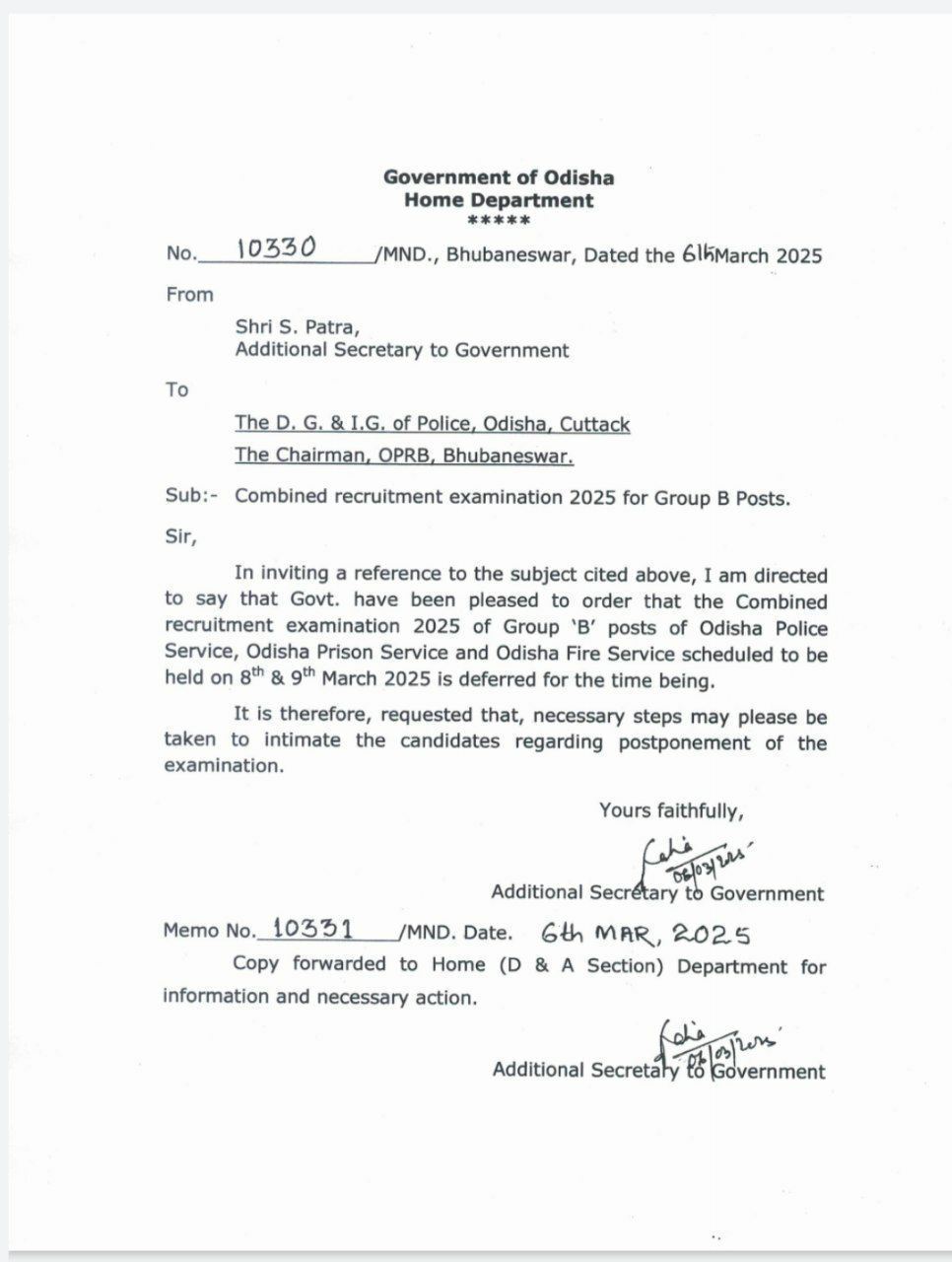 Odisha Police SI Exam Date 2025