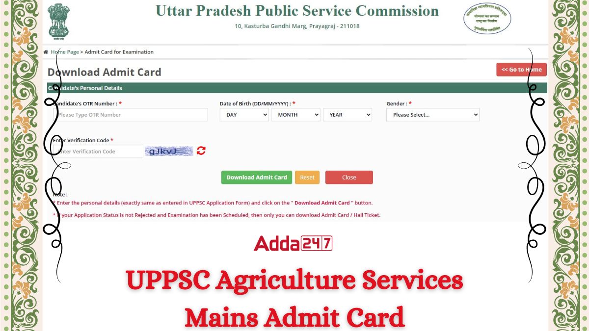 UPPSC Agriculture Services Mains Admit Card