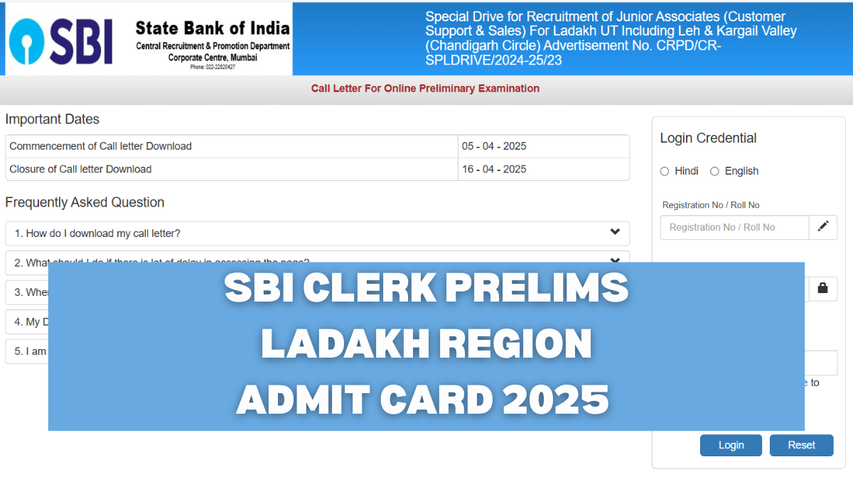 SBI Clerk Prelims Ladakh Region Admit Card 2025