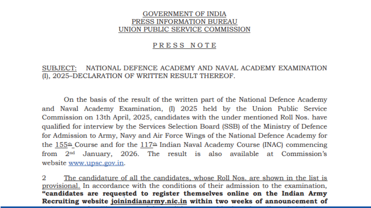 UPSC NDA 1 Result 2025